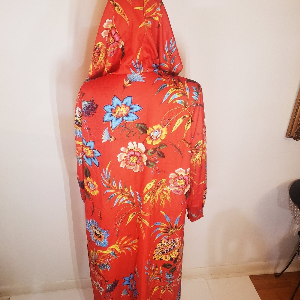 Floral Coatdress, Coat. Red Size Large.